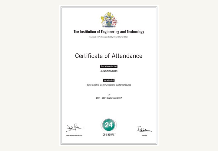 Institution of Engineering and Technology Satellite Communications Systems certificate thumbnail