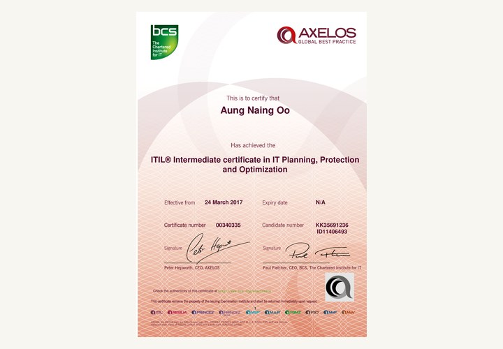 ITIL Planning Protection and Optimization certificate thumbnail