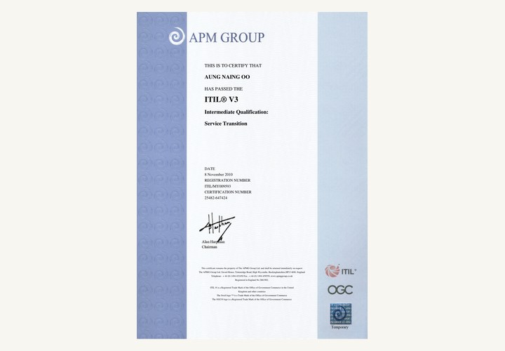 ITIL Service Transition certificate thumbnail